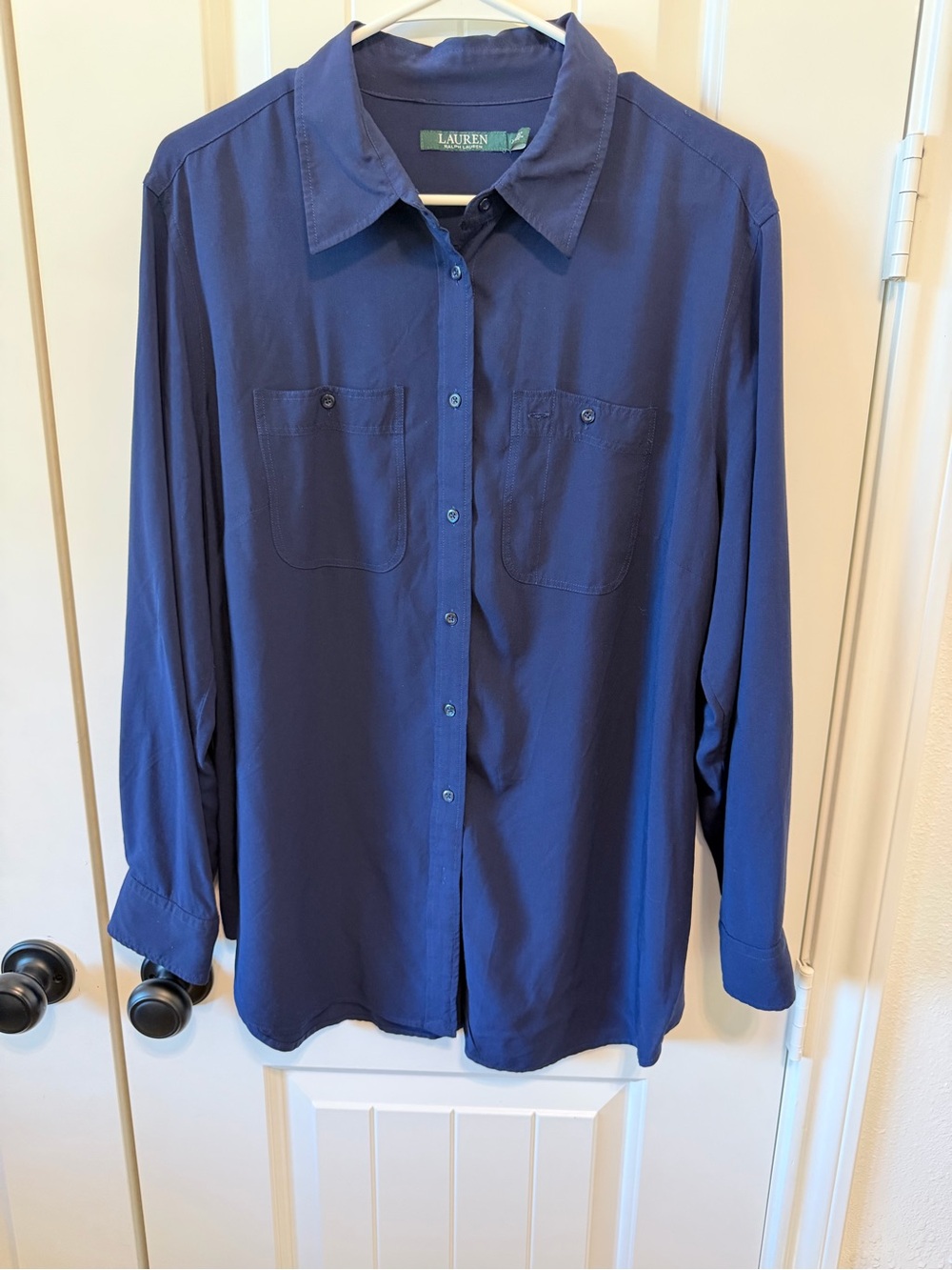 Lauren Ralph Lauren 1X Navy Button Down Relaxed Shirt